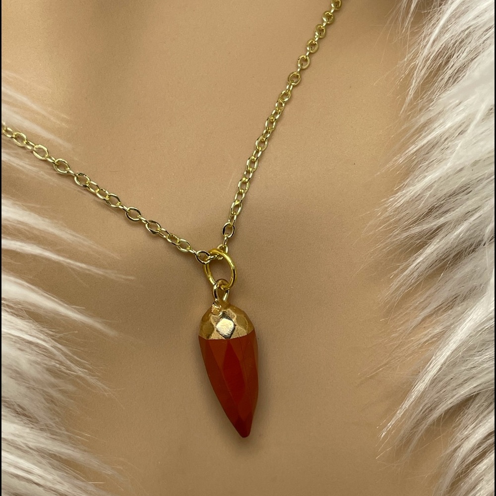 Red River Jasper Pendant Necklace Gold Pl Artisan Designed - Picture 6 of 8